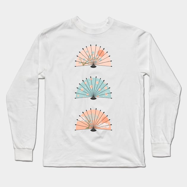 Japanese fans - peach fuzz and blue Long Sleeve T-Shirt by Home Cyn Home 